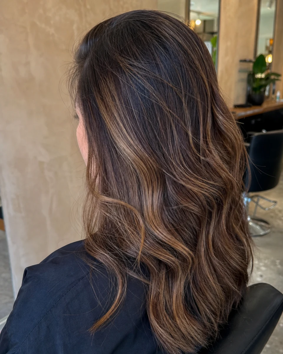 Illustrative reference showing caramel balayage placement