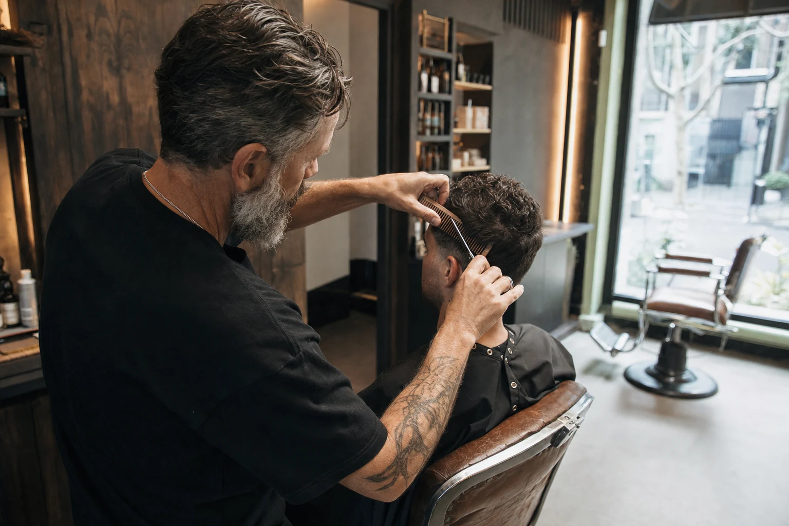 Illustrative view of a stylist working with hair