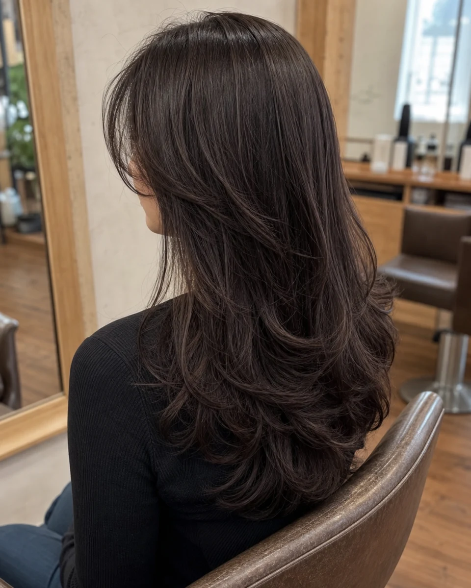 Illustrative reference showing a long layered haircut